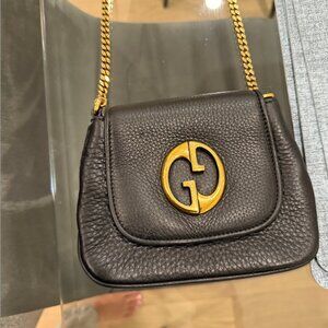 GUCCI Black Pebbled Leather '1973' Small Chain Crossbody Bag